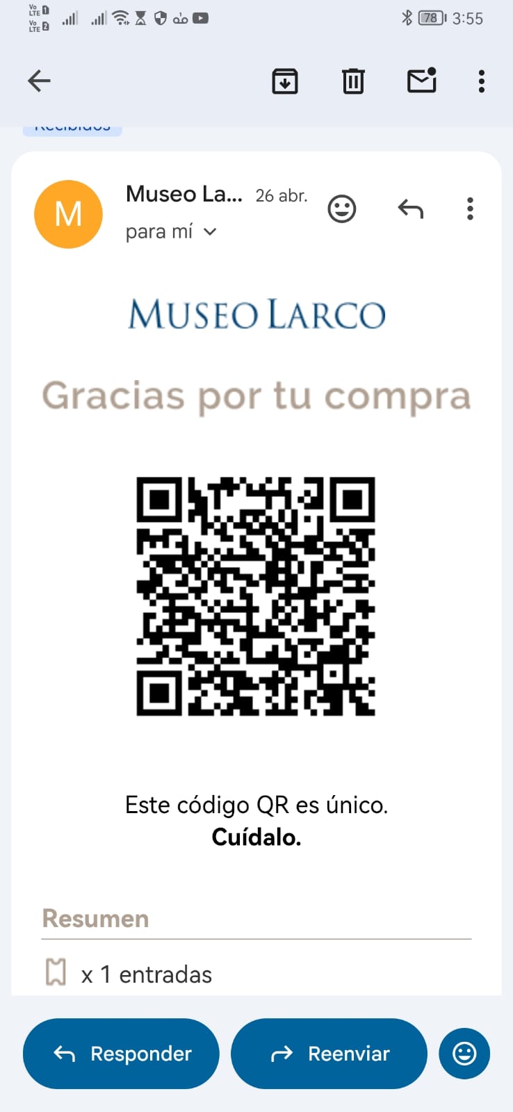 QR llega por correo para ser presentado al momento de ingresar